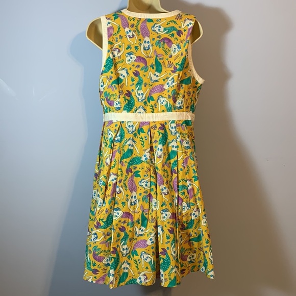 ModCloth Yellow purple teal Mermaid Cotton fit and flare sleeveless dress large - Picture 4 of 12